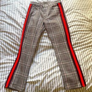 MOTHER "The Insider Ankle" plaid pants with stripe